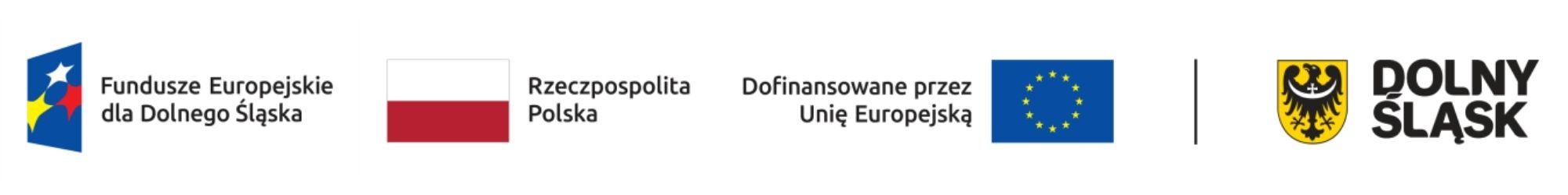 Logotypy i napisy:" Fundusz Europejskie dla Dolnego Śląska", "Rzeczypospolita Polska", "Dofinansowane przez Unie Europejską", "Dolny Śląsk"
