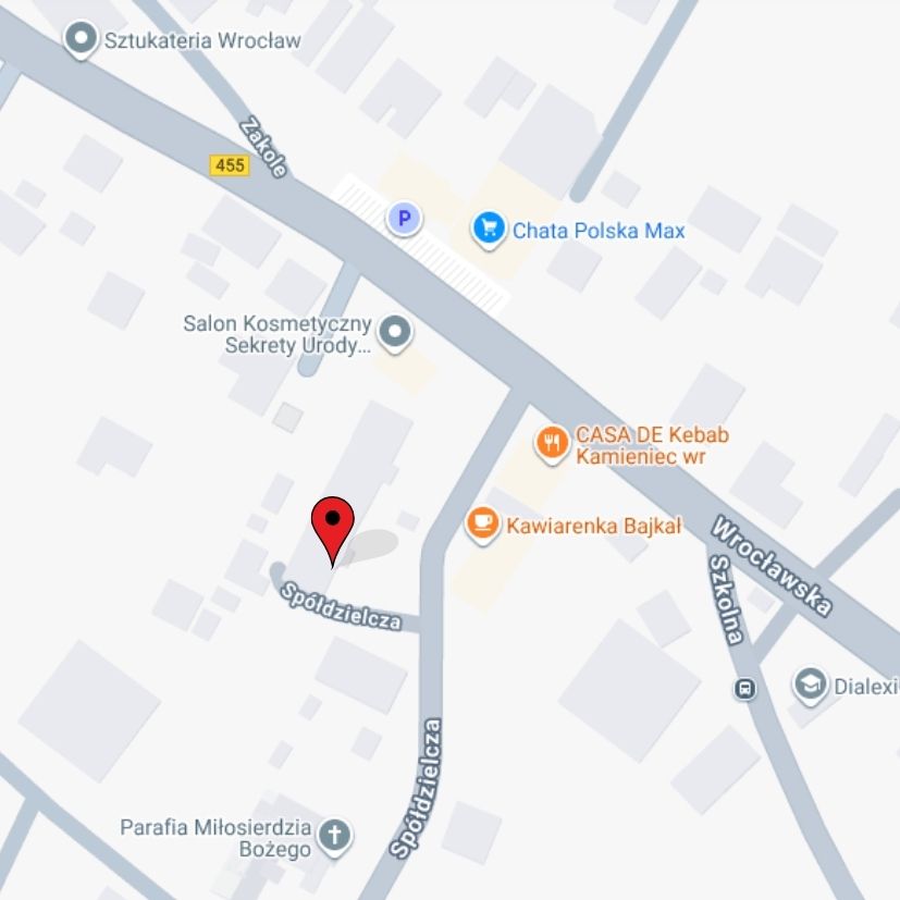 mapka przedstawiająca wycinek Kamieńca Wrocławskiego z zaznaczoną lokalizacją klubu