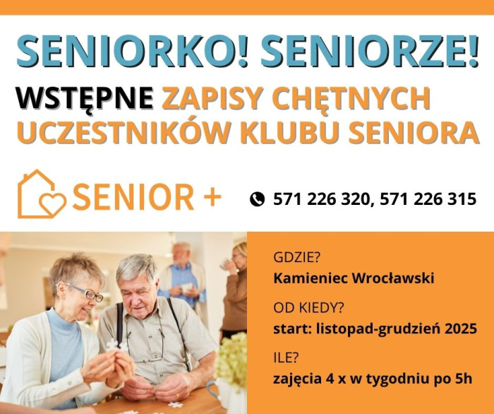 Wstępna rekrutacja do Klubu „Senior+” w Kamieńcu Wrocławskim.