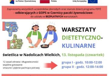 Bezpłatne warsztaty dietetyczno-kulinarne dla osób odbierających paczki żywnościowe z GOPS w Czernicy.